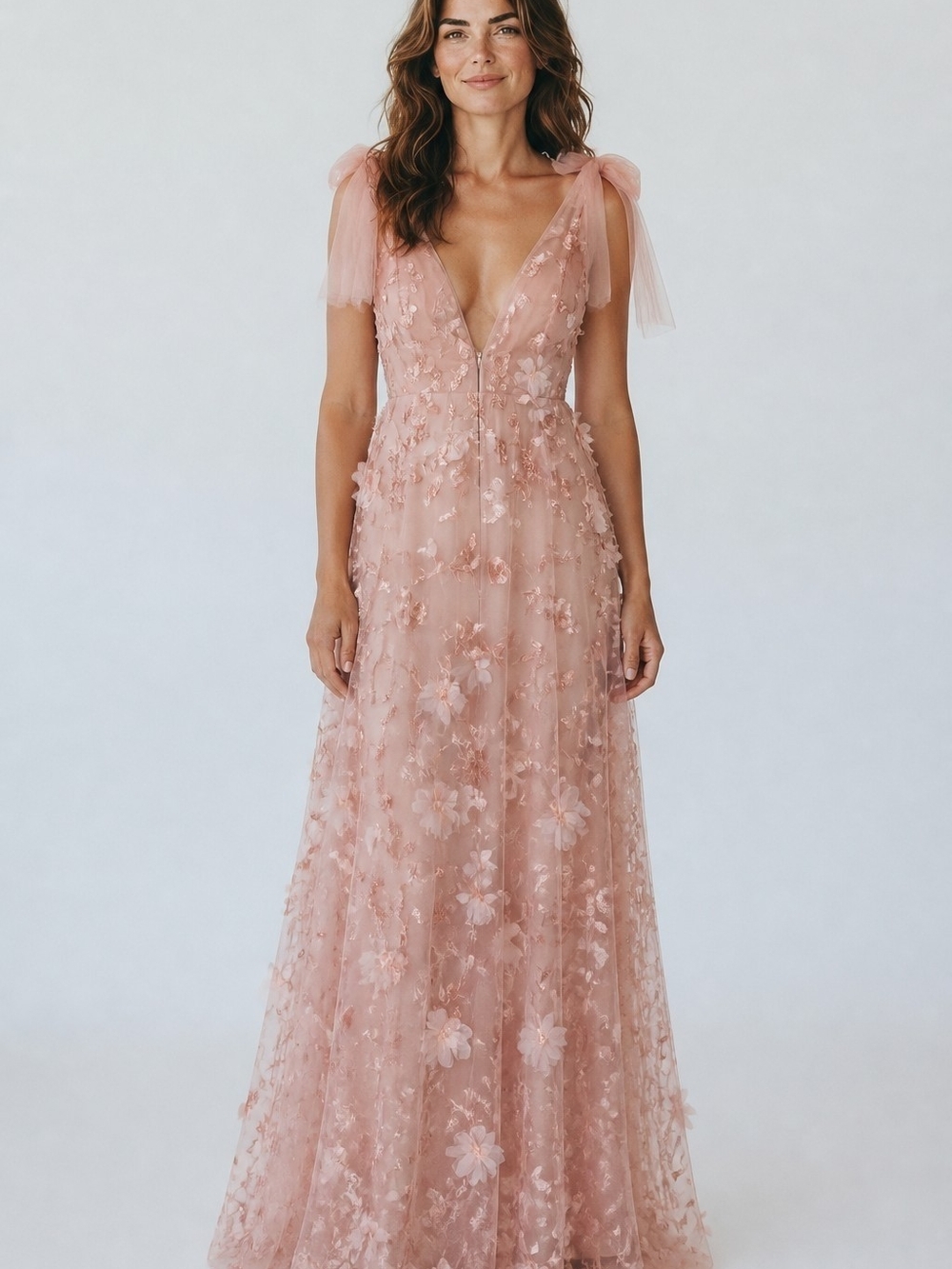 Fashion Nova Blush Pink Floral Tulle Maxi Dress